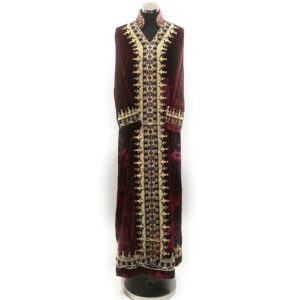 Moroccan Thick Velvet Maroon Long Maxi Dress Embroidered Abaya Robe Luxury Kaftan Jilbab