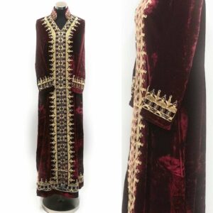 Moroccan Thick Velvet Maroon Long Maxi Dress Embroidered Abaya Robe Luxury Kaftan Jilbab