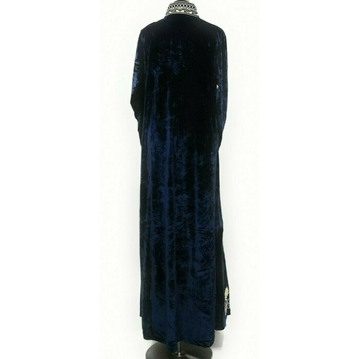 Moroccan Teal Blue Thick Velvet Long Maxi Dress Abaya Robe Luxury Kaftan Jilbab