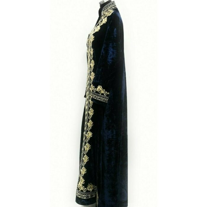 Moroccan Teal Blue Thick Velvet Long Maxi Dress Abaya Robe Luxury Kaftan Jilbab