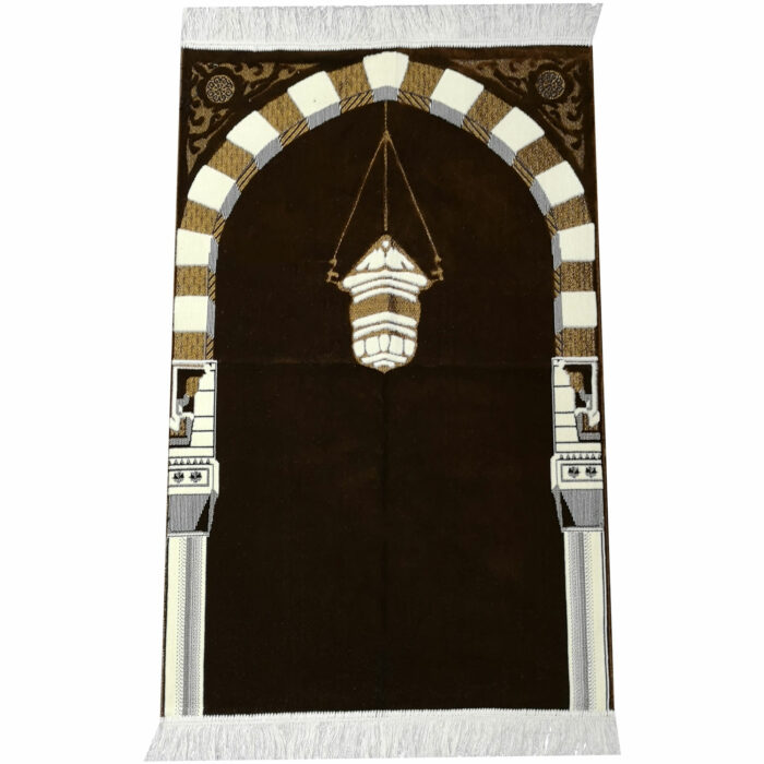 Masjid Al-Nabawi Arch Prayer Mat Janamaz Musallah Rug - Brown