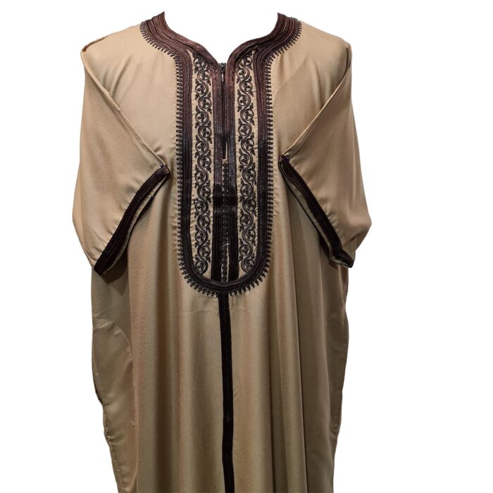 Men Moroccan Beige Short Sleeves Thobe Jubba Kandora Dishdasha (30)