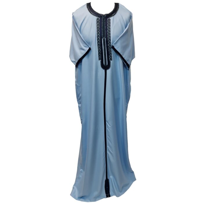 Men Moroccan Blue Short Sleeves Thobe Jubba Kandora Dishdasha (17)