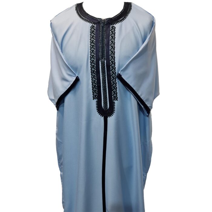Men Moroccan Blue Short Sleeves Thobe Jubba Kandora Dishdasha (18)