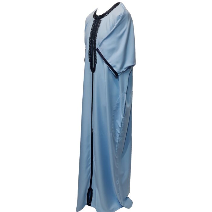 Men Moroccan Blue Short Sleeves Thobe Jubba Kandora Dishdasha (19)