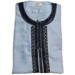 Men Moroccan Blue Short Sleeves Thobe Jubba Kandora Dishdasha (20)