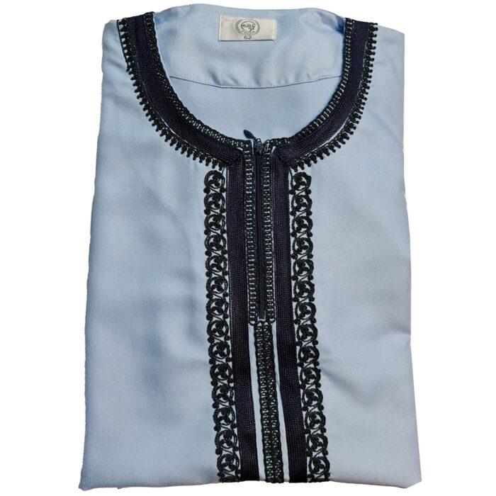 Men Moroccan Blue Short Sleeves Thobe Jubba Kandora Dishdasha (20)