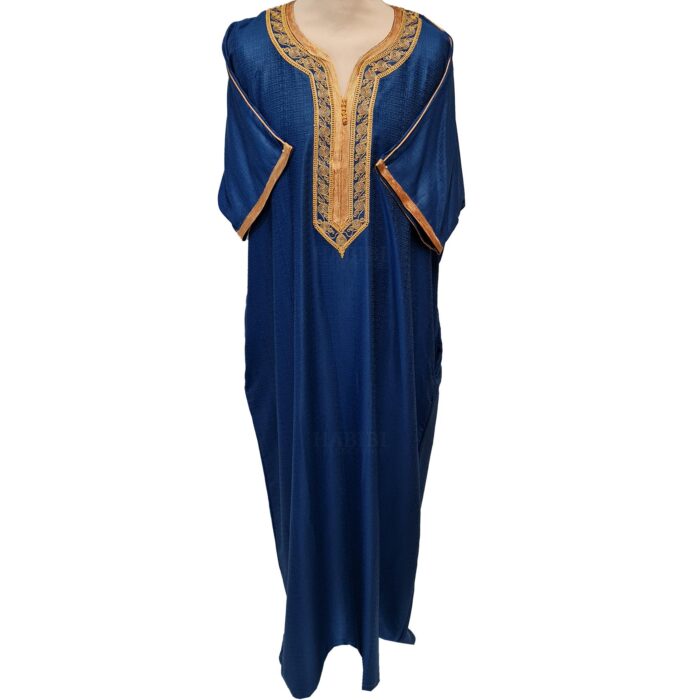 Men Moroccan Blue Short Sleeves Thobe Jubba Kandora Dishdasha (29)