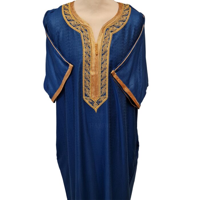 Men Moroccan Blue Short Sleeves Thobe Jubba Kandora Dishdasha (30)