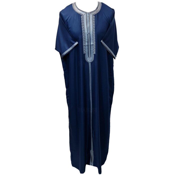 Men Moroccan Blue Short Sleeves Thobe Jubba Kandora Dishdasha (5)