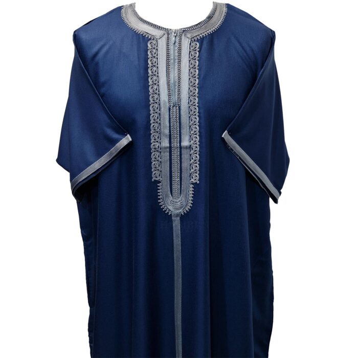 Men Moroccan Blue Short Sleeves Thobe Jubba Kandora Dishdasha (6)