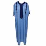 Men Moroccan Cotton Blend Blue Short Sleeves Thobe Jubba Kandora Dishdasha (1)