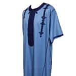 Men Moroccan Cotton Blend Blue Short Sleeves Thobe Jubba Kandora Dishdasha (3)