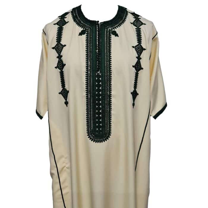 Men Moroccan Cotton Blend Cream Short Sleeves Thobe Jubba Kandora Dishdasha (10)