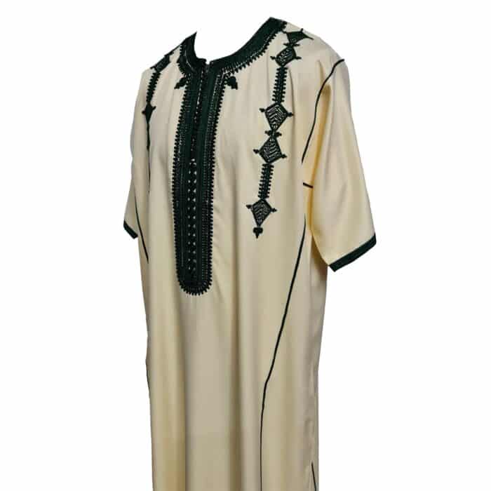 Men Moroccan Cotton Blend Cream Short Sleeves Thobe Jubba Kandora Dishdasha (11)