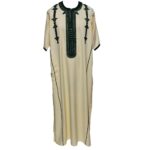 Men Moroccan Cotton Blend Cream Short Sleeves Thobe Jubba Kandora Dishdasha (9)