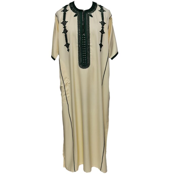 Men Moroccan Cotton Blend Cream Short Sleeves Thobe Jubba Kandora Dishdasha (9)