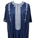 Men Moroccan Cotton Blend Navy Blue Short Sleeves Thobe Jubba Kandora Dishdasha (7)