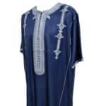 Men Moroccan Cotton Blend Navy Blue Short Sleeves Thobe Jubba Kandora Dishdasha (8)