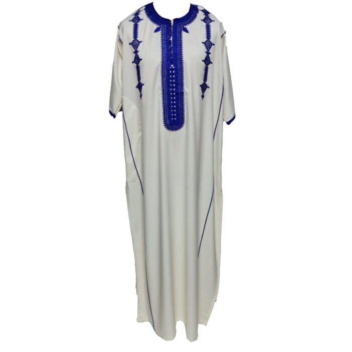 Men Moroccan Cotton Blend Off White Cream Short Sleeves Thobe Jubba Kandora Dishdasha (14)
