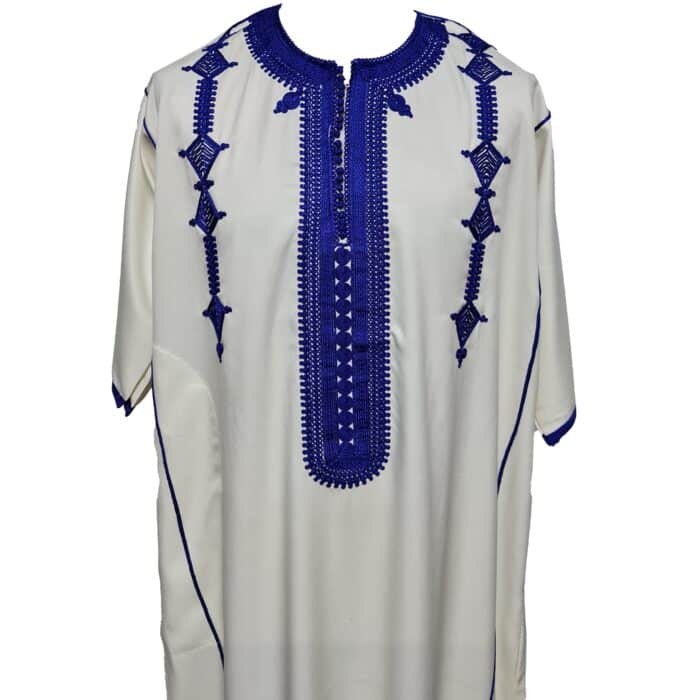 Men Moroccan Cotton Blend Off White Cream Short Sleeves Thobe Jubba Kandora Dishdasha (15)