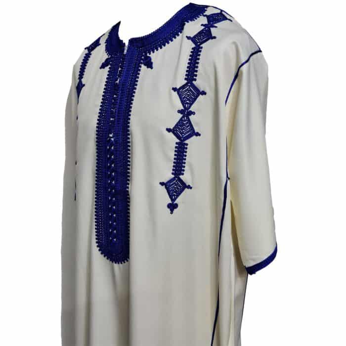 Men Moroccan Cotton Blend Off White Cream Short Sleeves Thobe Jubba Kandora Dishdasha (16)