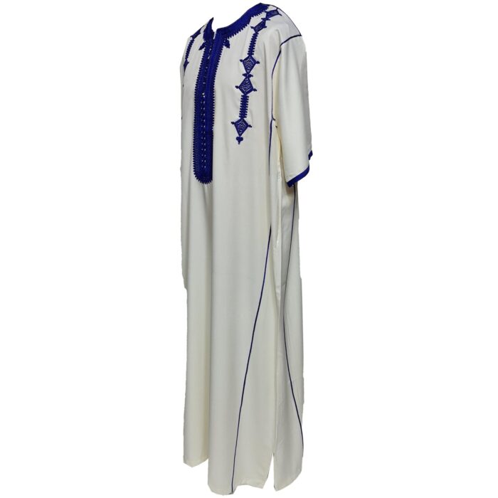Men Moroccan Cotton Blend Off White Cream Short Sleeves Thobe Jubba Kandora Dishdasha (17)