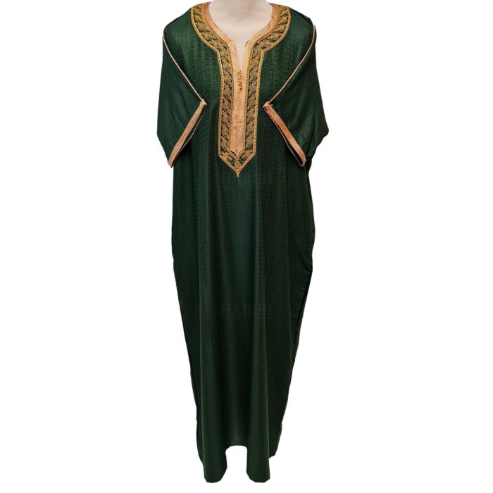 Men Moroccan Dark Green Short Sleeves Thobe Jubba Kandora Dishdasha (20)