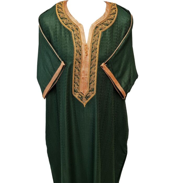 Men Moroccan Dark Green Short Sleeves Thobe Jubba Kandora Dishdasha (21)