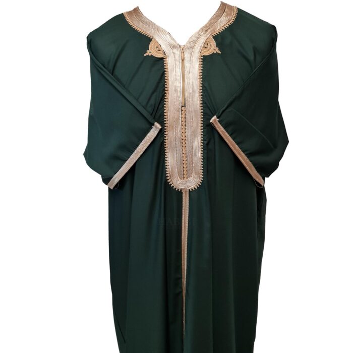 Men Moroccan Dark Green Short Sleeves Thobe Jubba Kandora Dishdasha (3)