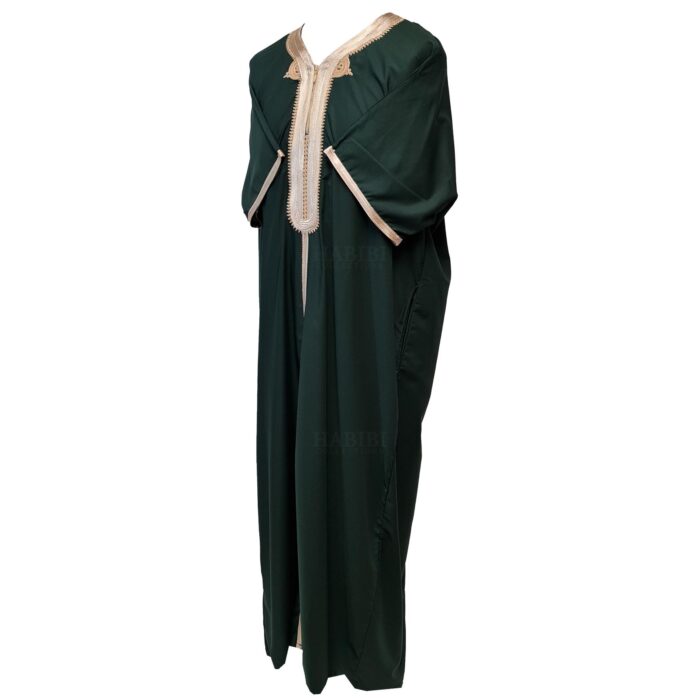 Men Moroccan Dark Green Short Sleeves Thobe Jubba Kandora Dishdasha (4)
