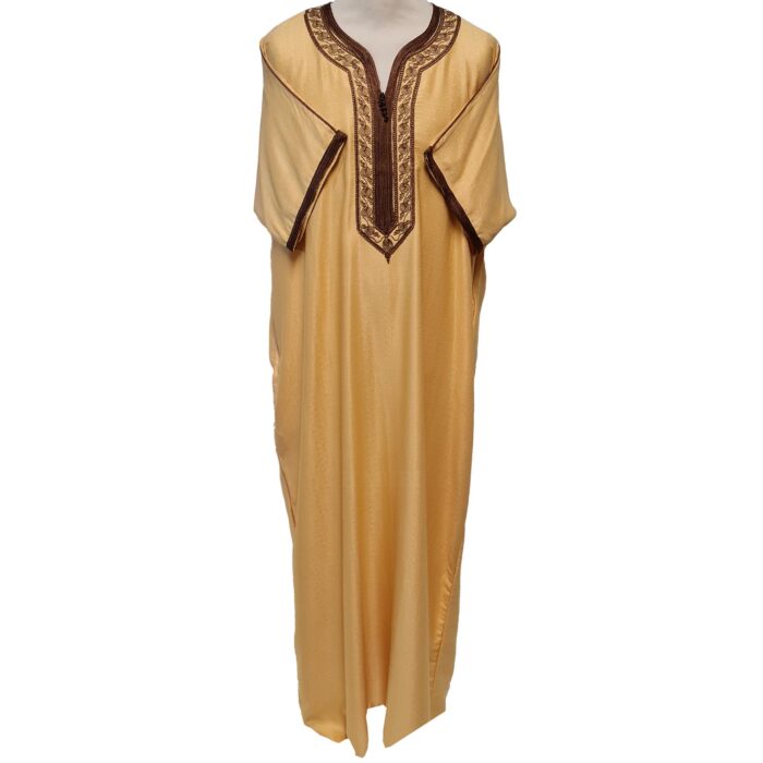 Men Moroccan Light Gold Short Sleeves Thobe Jubba Kandora Dishdasha (23)