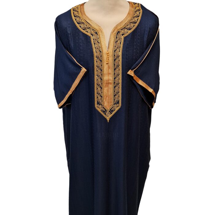 Men Moroccan Navy Short Sleeves Thobe Jubba Kandora Dishdasha (14)