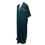 Men Moroccan Short Sleeve V Neck Dark Green Thobe Jubba Kandora Dishdasha (1)