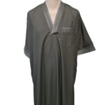 Men Moroccan Short Sleeve V Neck Grey Thobe Jubba Kandora Dishdasha (3)