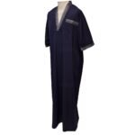 Men Moroccan Short Sleeve V Neck Navy Mauve Thobe Jubba Kandora Dishdasha (1)