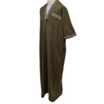 Men Moroccan Short Sleeve V Neck Olive Green Thobe Jubba Kandora Dishdasha (1)