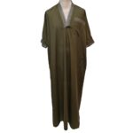 Men Moroccan Short Sleeve V Neck Olive Green Thobe Jubba Kandora Dishdasha (2)