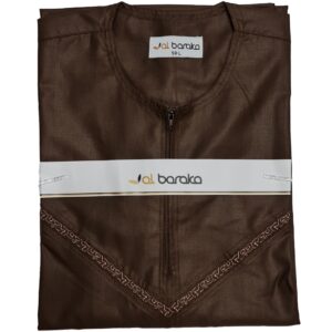 Men Super Soft Cotton Emirate Brown Long Sleeve Thobe Jubba Dishdasha Kandora