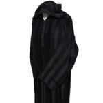 Men's Black Striped Moroccan Long Sleeve Hooded Cotton Blend Thobe Jubba Djellaba (4)