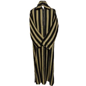 Men's Black Striped Moroccan Long Sleeve Hooded Cotton Thobe Jubba Djellaba (2)