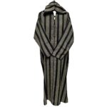 Men’s Black Striped Moroccan Long Sleeve Hooded Cotton Thobe Jubba Djellaba (3)