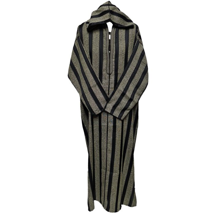 Men’s Black Striped Moroccan Long Sleeve Hooded Cotton Thobe Jubba Djellaba (3)