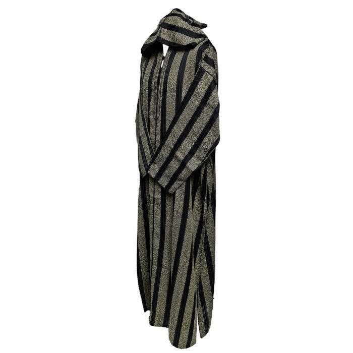 Men’s Black Striped Moroccan Long Sleeve Hooded Cotton Thobe Jubba Djellaba (5)