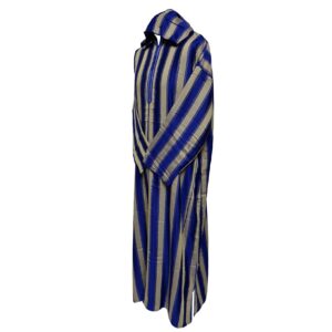 Men's Blue Striped Moroccan Long Sleeve Hooded Cotton Blend Thobe Jubba Djellaba5 (4)