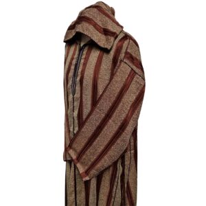 Men's Brown Rusty Gold Striped Moroccan Long Sleeve Hooded Cotton Thobe Jubba Djellaba (7)