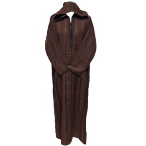 Men's Brown Striped Moroccan Long Sleeve Hooded Cotton Thobe Jubba Djellaba (2)