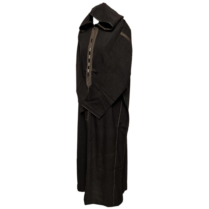 Men's Brown Striped Moroccan Long Sleeve Hooded Thick Cotton Blend Thobe Jubba Djellaba (1)