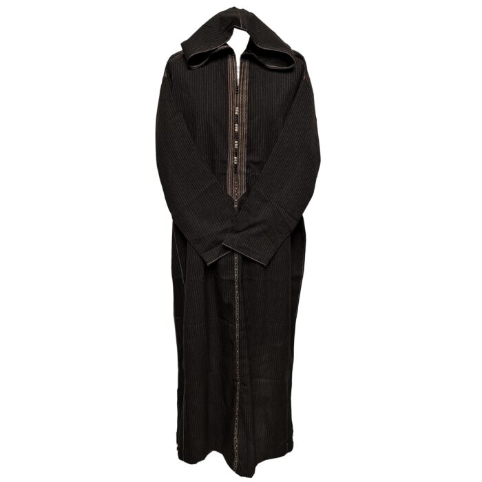 Men's Brown Striped Moroccan Long Sleeve Hooded Thick Cotton Blend Thobe Jubba Djellaba (2)