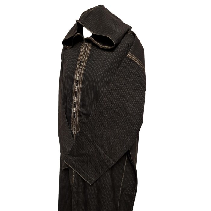 Men's Brown Striped Moroccan Long Sleeve Hooded Thick Cotton Blend Thobe Jubba Djellaba (4)